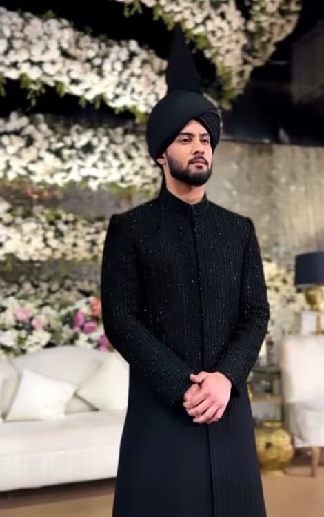 Midnight Black Embellished Sherwani and Turban Set