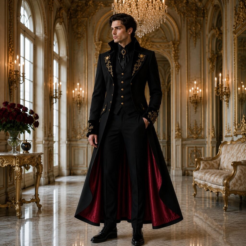 Custom Imperial Black & Gold Embroidered Greatcoat Suit
