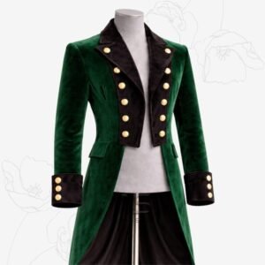 Custom Emerald Green Velvet Military Tailcoat