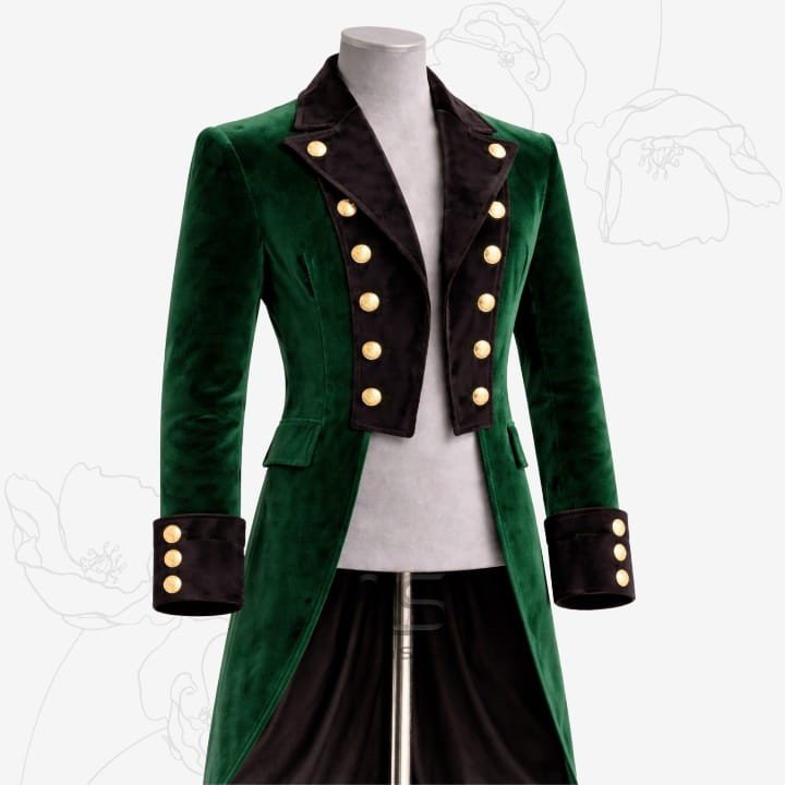 Custom Emerald Green Velvet Military Tailcoat