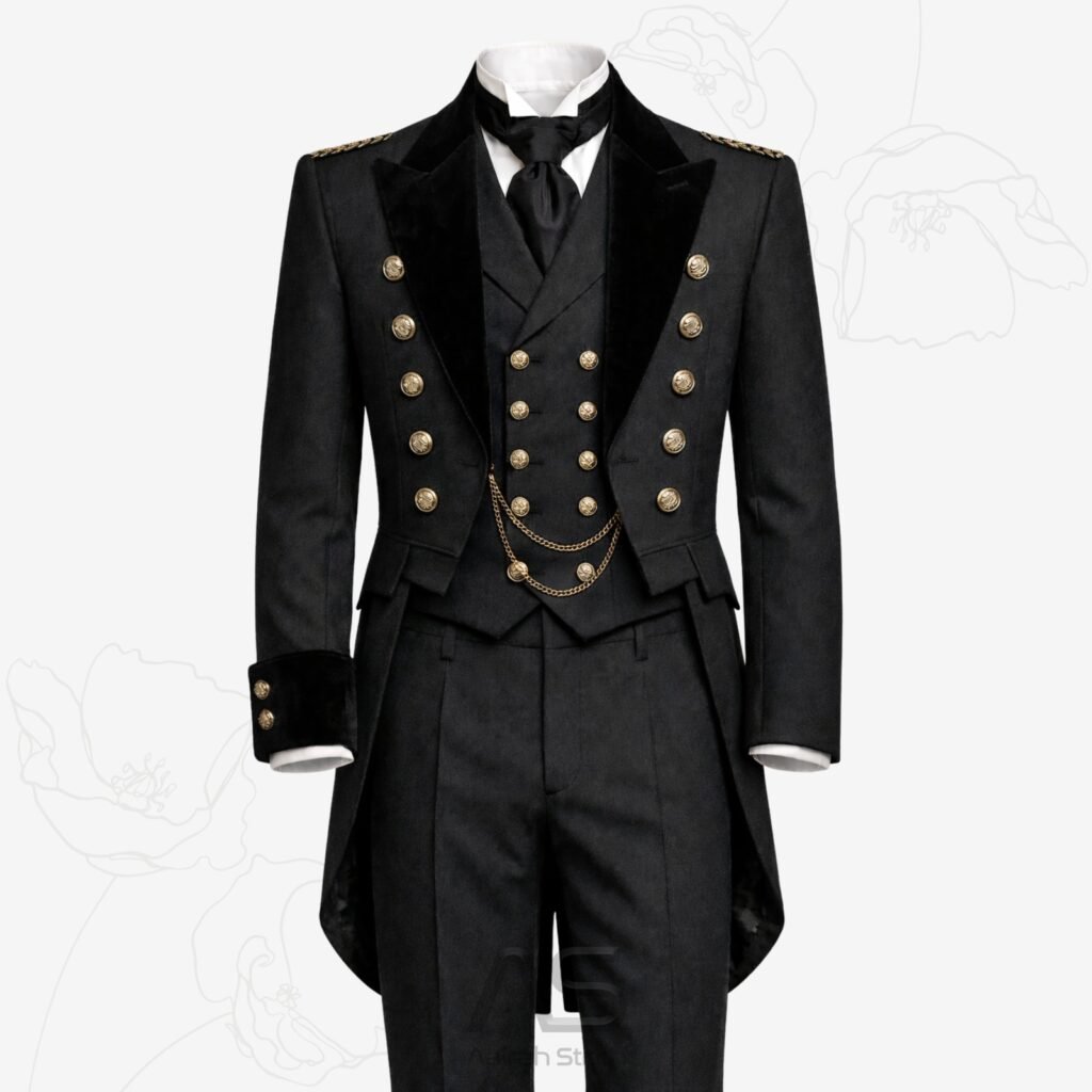 Custom Black Military Tailcoat Suit Set