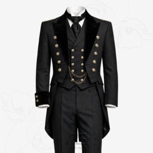 Custom Black Military Tailcoat Suit Set