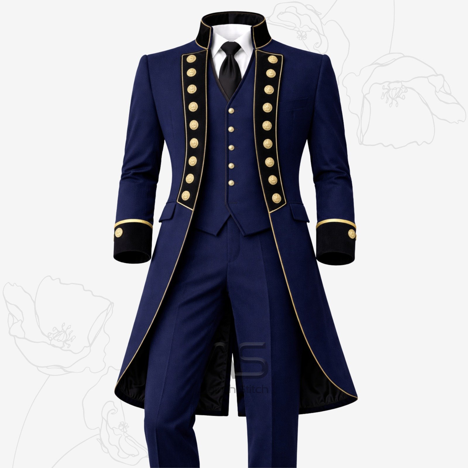 Custom Royal Blue Military Tailcoat Suit Set