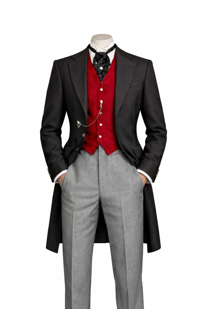 Custom Vintage Men’s Frock Coat & Red Waistcoat Tuxedo Suit